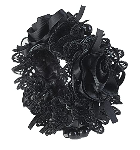 KABELIFE Haargummis Blumen mit Perlen Elastisches Haarband Haargummi Srunchies Pferdeschwanz-Halter Haar Seile für Frauen Mädchen (Schwarz) von Kabelife