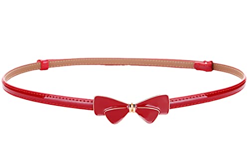 Kabelife Mädchen Damen Leder Gürtel Schmaler Gürtel Elastischer Taillengürtel Kleidgürtel Mit Süß Schleife Schnalle (Rot) von Kabelife