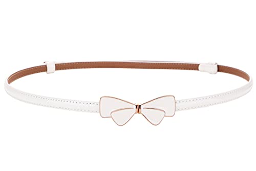Kabelife Mädchen Damen Leder Gürtel Schmaler Gürtel Elastischer Taillengürtel Kleidgürtel Mit Süß Schleife Schnalle (Weiß) von Kabelife