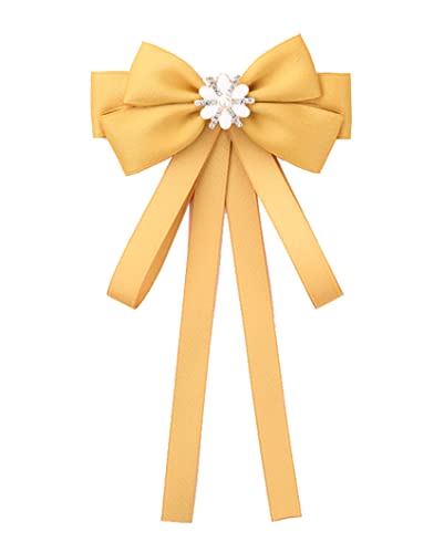 KABELIFE Süß Schleife brosche Schleifenbrosche mit Blume Strass Perle Schmuckbrosche Bowknot Kleid Schleifen Blusen Brosche (Gelb) von Kabelife