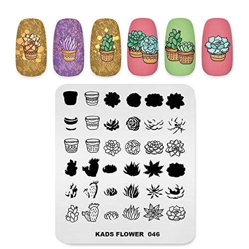 KADS Nagelstempelplatte mit Blume, Sukkulenten, Nagelkunst-Stempel, Schablone zum Selbermachen, Maniküre-Stempelplatte, Schablonen-Werkzeuge (FL046) von KADS