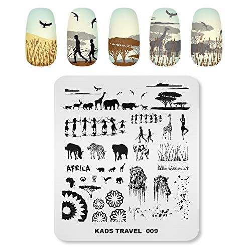 KADS Nail Art Stamping Platten Set Bild Vorlage Schablonen Elefant Giraffe Löwe Muster mit Stamping Platten Halter Case Organizer (TR009) von KADS