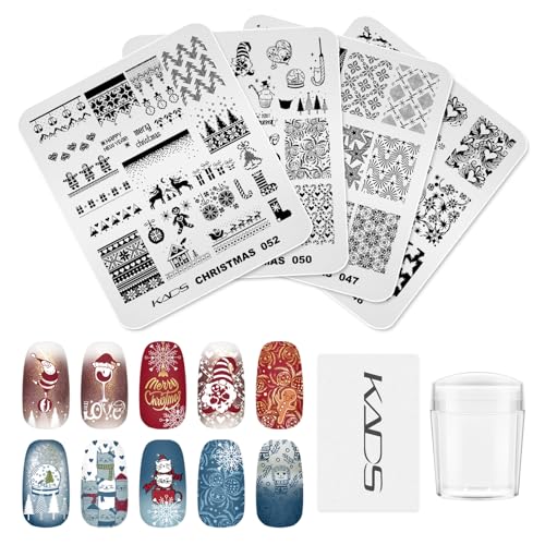 KADS Weihnachten Nagel Stamping Platte - Stempel Set Mit 1 Stück Transparent Silikon Stempel，Professonale Nagelstempel Schablonen Set Für Kreative Maniküre，Christmas Thema Für DIY Nagel Kunst von KADS