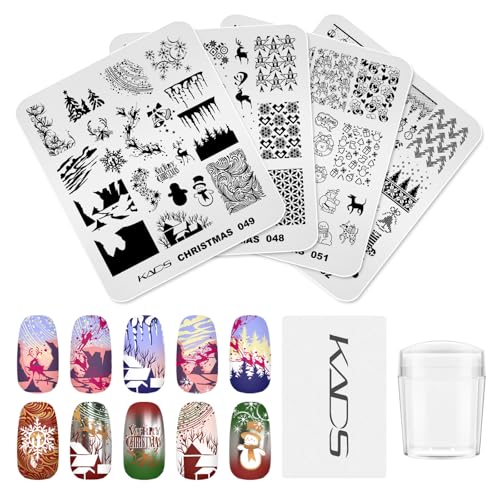 KADS Weihnachten Nagel Stamping Platte - Stempel Set Mit 1 Stück Transparent Silikon Stempel，Professonale Nagelstempel Schablonen Set Für Kreative Maniküre，Christmas Thema Für DIY Nagel Kunst von KADS