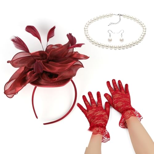 Elegante Spitzenhandschuhe Vintage Fascinator Stirnband für Teeparty Oper Kostüm von KADSXIYA