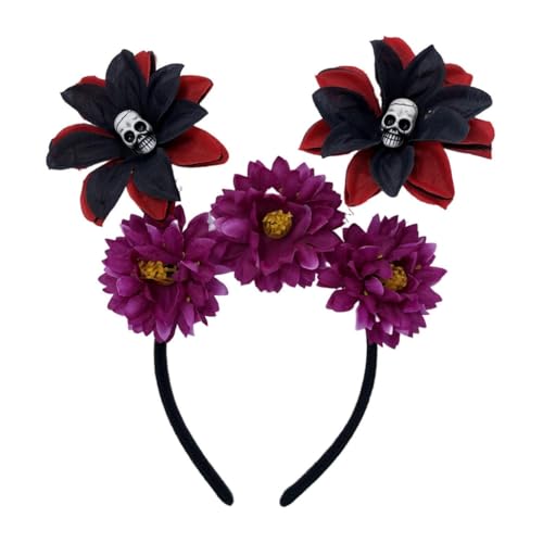 KADSXIYA Handgefertigter Totenkopf-Haarreif im Gothic-Stil, dunkle Blume, für Live-Shows von KADSXIYA