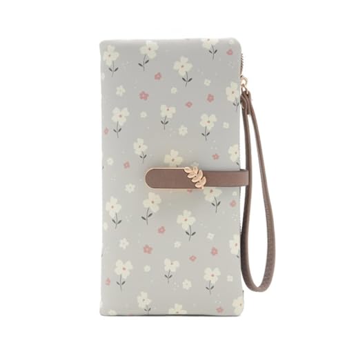 KADSXIYA Lange Damengeldbörsen mit Kartenfächern, großes Fassungsvermögen, Blumendruck, Grau von KADSXIYA