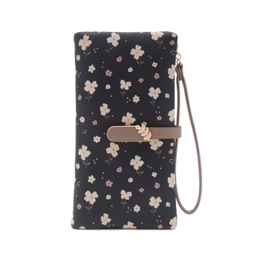 KADSXIYA Lange Damengeldbörsen mit Kartenfächern, großes Fassungsvermögen, Blumendruck, Schwarz von KADSXIYA