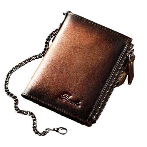 KADSXIYA Stilvolle blockierende Anti-Diebstahl-Geldbörse mit Kette und Reißverschluss für Karten und Bargeld, Kaffee von KADSXIYA