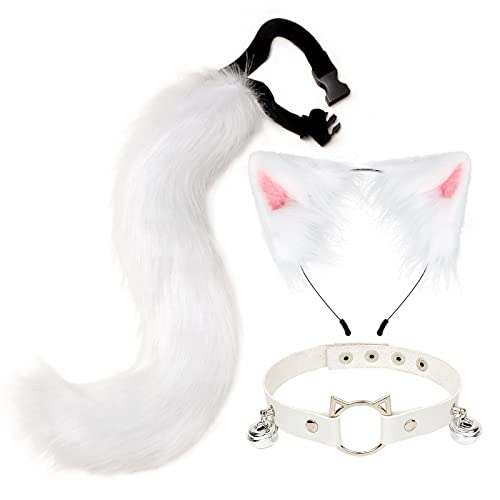 Kätzchenohren Pelz-Kopfbedeckung Leder Choker Schwanz Tierkostüm für Cosplay von KADSXIYA