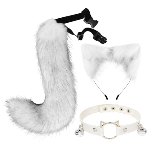 Kätzchenohren Pelz-Kopfbedeckung Leder Choker Schwanz Tierkostüm für Cosplay von KADSXIYA