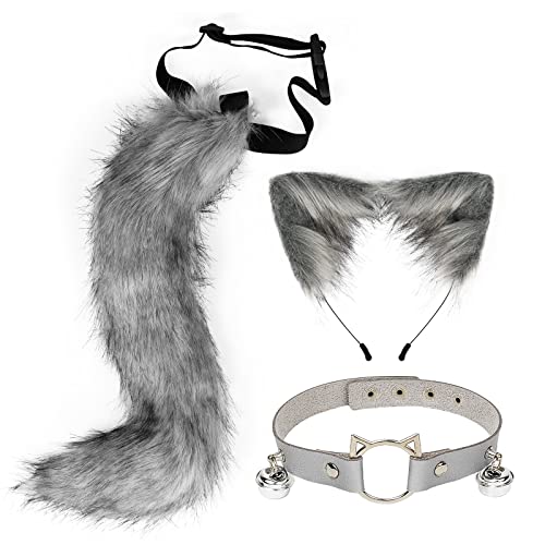Kätzchenohren Pelz-Kopfbedeckung Leder Choker Schwanz Tierkostüm für Cosplay von KADSXIYA