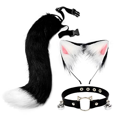 Kätzchenohren Pelz-Kopfbedeckung Leder Choker Schwanz Tierkostüm für Cosplay von KADSXIYA