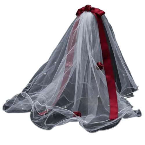 Weihnachtlicher Tüll-Brautschleier mit weißer Perlenschleife, eleganter Brautjungfernschleier von KADSXIYA