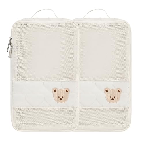 KADUNDI Organizer-Taschen für Baby-Wickeltaschen – 2er-Pack wasserdichte Wickeltasche zum Aufhängen, süße Netztasche mit Bärenmotiv, wiederverwendbar, waschbar oder für Baby-Stoffwindeln (Weiß) von KADUNDI