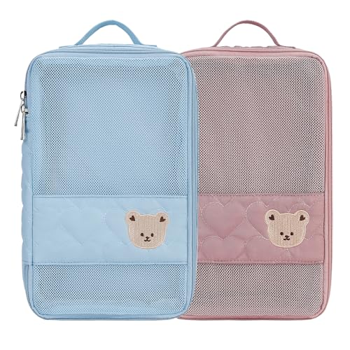 KADUNDI Organizer-Taschen für Baby-Wickeltaschen – 2er-Pack wasserdichte Wickeltasche zum Aufhängen, süße Netztasche mit Bärenmotiv, wiederverwendbar, waschbar oder für Baby-Stoffwindeln (blau&pink) von KADUNDI