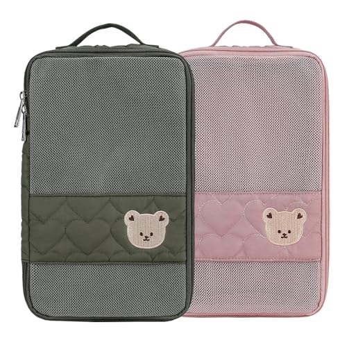 KADUNDI Organizer-Taschen für Baby-Wickeltaschen – 2er-Pack wasserdichte Wickeltasche zum Aufhängen, süße Netztasche mit Bärenmotiv, wiederverwendbar, waschbar oder für Baby-Stoffwindeln (grün&pink) von KADUNDI