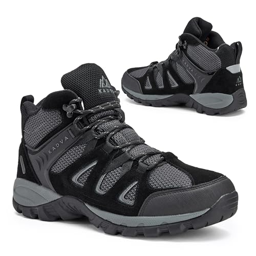 KADVA Herren Trekkingschuhe TRAVER Mid in Schwarz Größe 45 EU Wasserdichte und atmungsaktive Wanderschuhe für Herren Hoch und isoliert mit Leder und PU Obermaterial Dämpfende MD Schaumsohle von KADVA