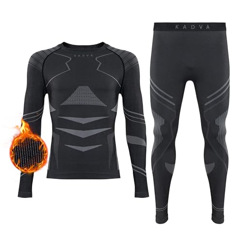 KADVA STREIF Thermounterwäsche Set für Herren Farbe Dunkelgrau Größe XL/XXL Funktionsunterwäsche für den Winter Reguliert die Temperatur beim Sport Atmungsaktiv und feuchtigkeitsableitend von KADVA