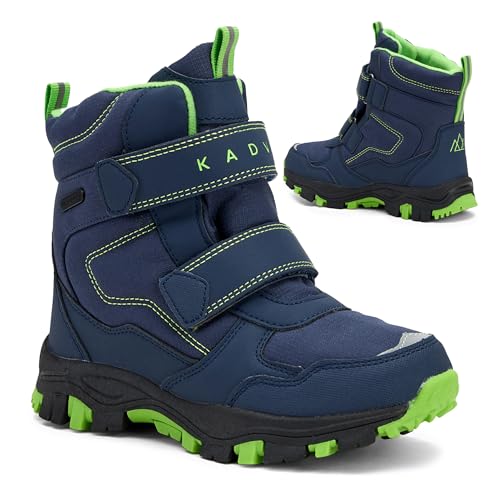 KADVA Winterstiefel Kinder SNOWEY Größe 29 Farbe Navy-Grün Wasserdichte und atmungsaktive Winterstiefel für Kinder Rutschfeste Sohle und verstärkter Zehenschutz Schnee- und Frostisolierung von KADVA