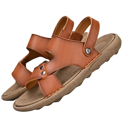 KAEAEILSS Herren Leder Sandalen Sport Outdoor Trekkingsandalen Atmungsaktive Leichte Wandersandalen Männer Sommer Offroadschuhe mit Klettverschluss Beach Geschlossene Sandalen Größe 38-47 von KAEAEILSS