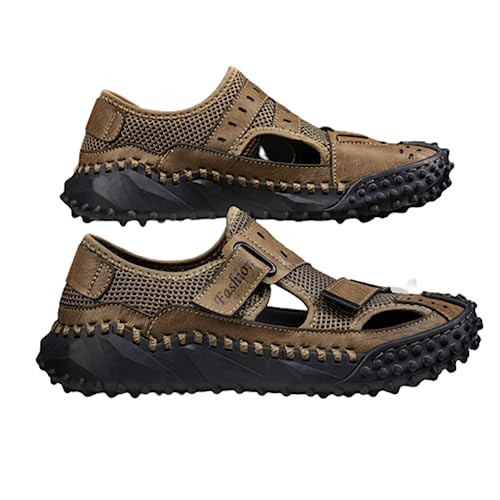 KAEAEILSS Herren Outdoor Sport Sandalen Klettverschluss Trekkingsandalen Leder Strand Wandersandalen rutschfest Sommer von KAEAEILSS