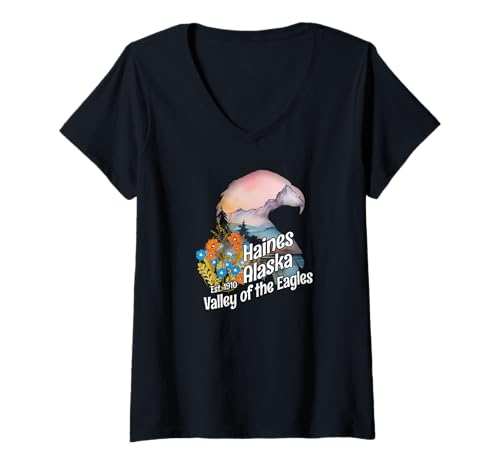Damen Haines Alaska Valley of The Eagles Souvenir Neuheit Grafik T-Shirt mit V-Ausschnitt Damen Haines Alaska Valley of The Eagles Souvenir Neuheit Grafik T-Shirt mit V-Ausschnitt von KAEDAM Gifts: Alaska: Haines