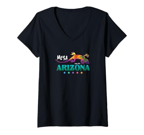 Damen Mesa Arizona USA Wüste Gecko Eidechse Kunst Urlaub Souvenir T-Shirt mit V-Ausschnitt Damen Mesa Arizona USA Wüste Gecko Eidechse Kunst Urlaub Souvenir T-Shirt mit V-Ausschnitt von KAEDAM Gifts: Arizona: Mesa