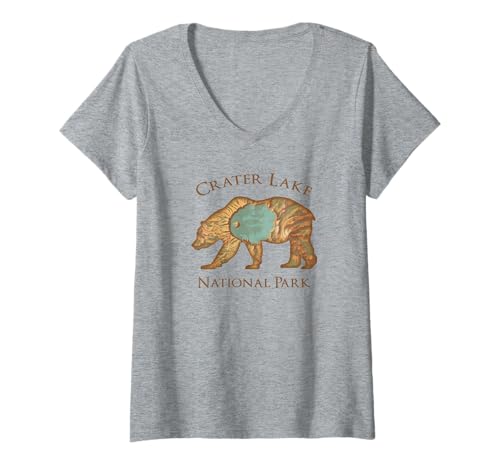 Damen Grizzlybär-Nationalpark, Vintage-Luftbild T-Shirt mit V-Ausschnitt Damen Grizzlybär-Nationalpark, Vintage-Luftbild T-Shirt mit V-Ausschnitt von KAEDAM Gifts: Crater Lake National Park