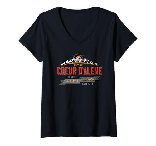 Damen Souvenir aus den Bergen von Idaho Lake Coeur d'Alene T-Shirt mit V-Ausschnitt Damen Souvenir aus den Bergen von Idaho Lake Coeur d'Alene T-Shirt mit V-Ausschnitt von KAEDAM Gifts: Idaho: Coeur d'Alene