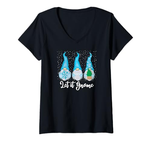 Damen Niedlicher Winter-Zwerg Dekor Weihnachten Let it Gnome Let it Snow T-Shirt mit V-Ausschnitt Damen Niedlicher Winter-Zwerg Dekor Weihnachten Let it Gnome Let it Snow T-Shirt mit V-Ausschnitt von KAEDAM Gifts: Seasons: Winter