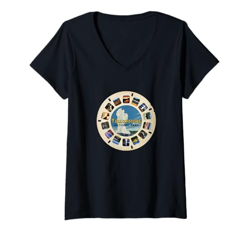 Damen Vintage Yellowstone National Park Retro Geysir Bison Camping T-Shirt mit V-Ausschnitt Damen Vintage Yellowstone National Park Retro Geysir Bison Camping T-Shirt mit V-Ausschnitt von KAEDAM Gifts: Yellowstone National Park