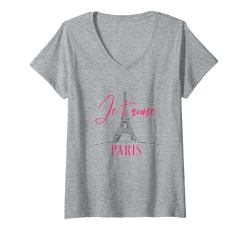 Damen Eiffelturm Paris Frankreich Je T'Aime I Love You Souvenir T-Shirt mit V-Ausschnitt Damen Eiffelturm Paris Frankreich Je T'Aime I Love You Souvenir T-Shirt mit V-Ausschnitt von KAEDAM Graphics: France: Paris