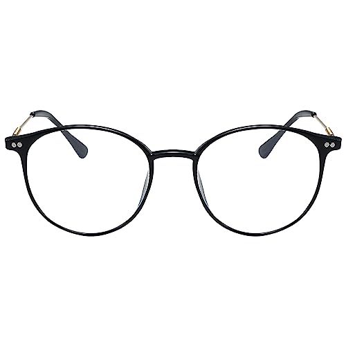 KAEOISFU Superleicht Oval Schwarz Rahmen Lesebrille Damen Herren 2,0, Runden Blaulichtfilter Computerbrille Lesebrillen, Retro-Runde Computer Lesebrillen mit Sehstärke von KAEOISFU