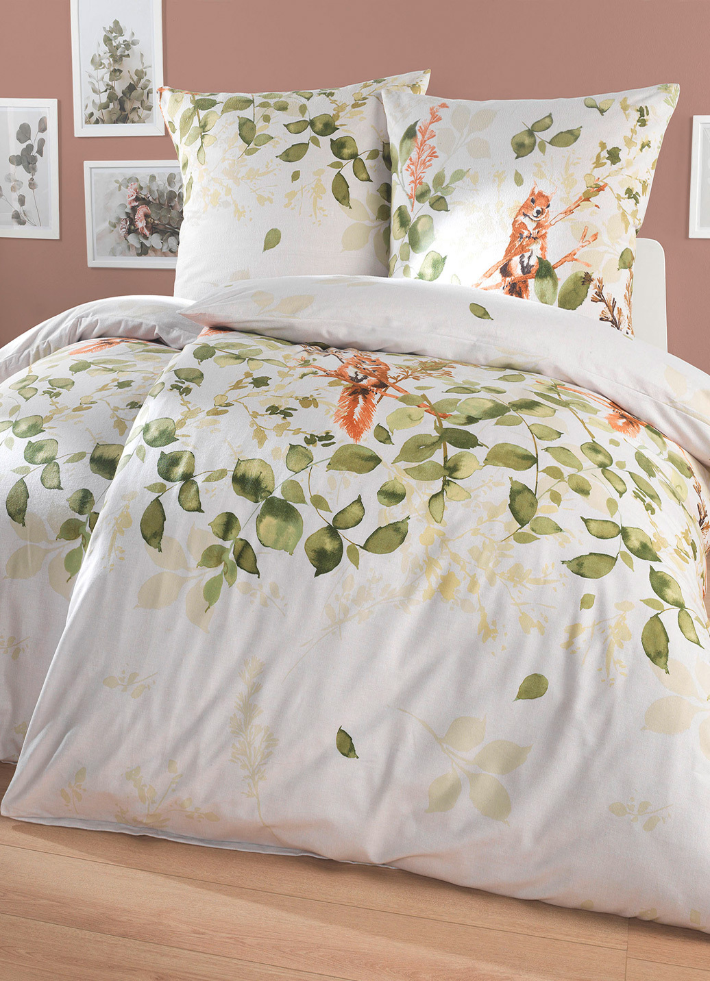 Bettwäsche-Garnitur in Feinbiber, Größe 112 (80/80 cm + 135/200 cm), Oliv von KAEPPEL