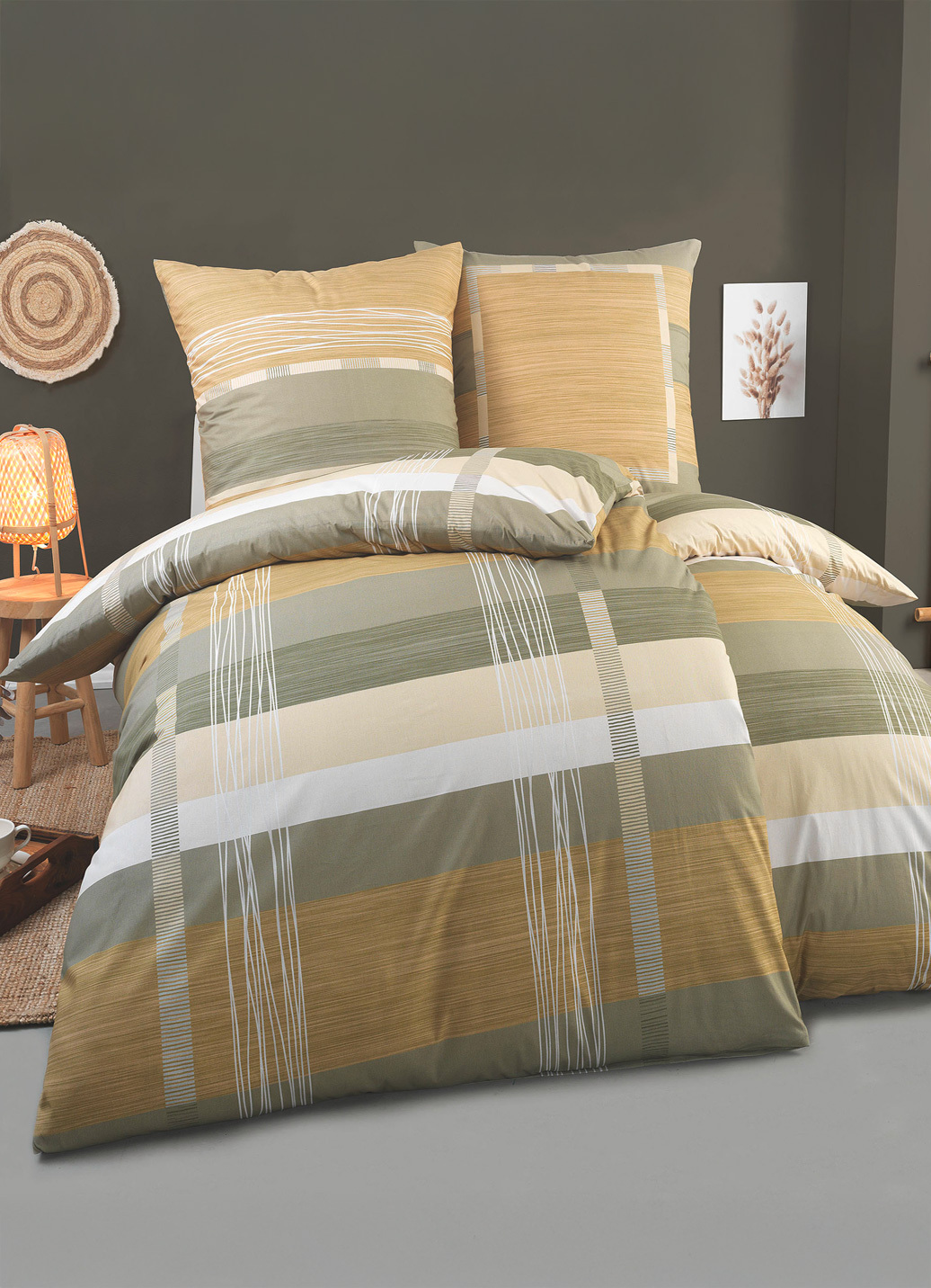 Bettwäsche-Garnitur in Renforcé-Qualität, Größe 115 (80/80 cm + 155/220 cm), Khaki von KAEPPEL