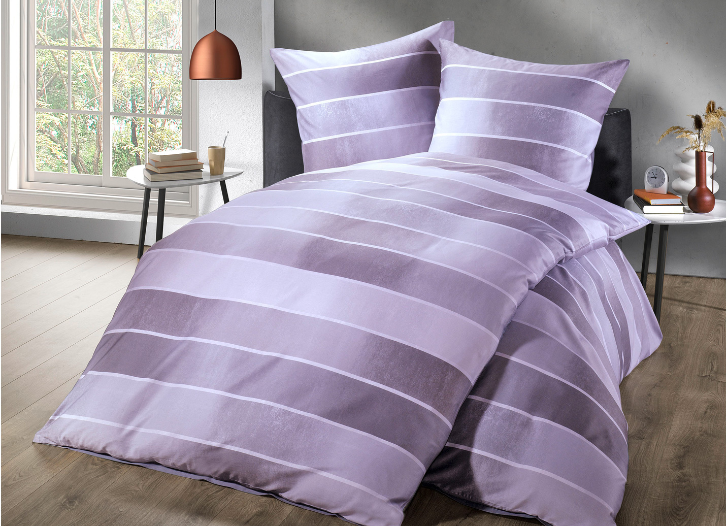 Bettwäsche-Garnitur mit Blockstreifen-Dessin, Größe 115 (80/80 cm + 155/220 cm), Rosé von KAEPPEL