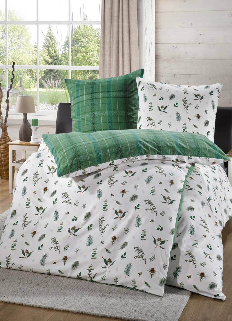 Flauschig weiche Wende-Bettwäsche aus reiner Baumwolle, Größe 112 (80/80 cm + 135/200 cm), Grün von KAEPPEL