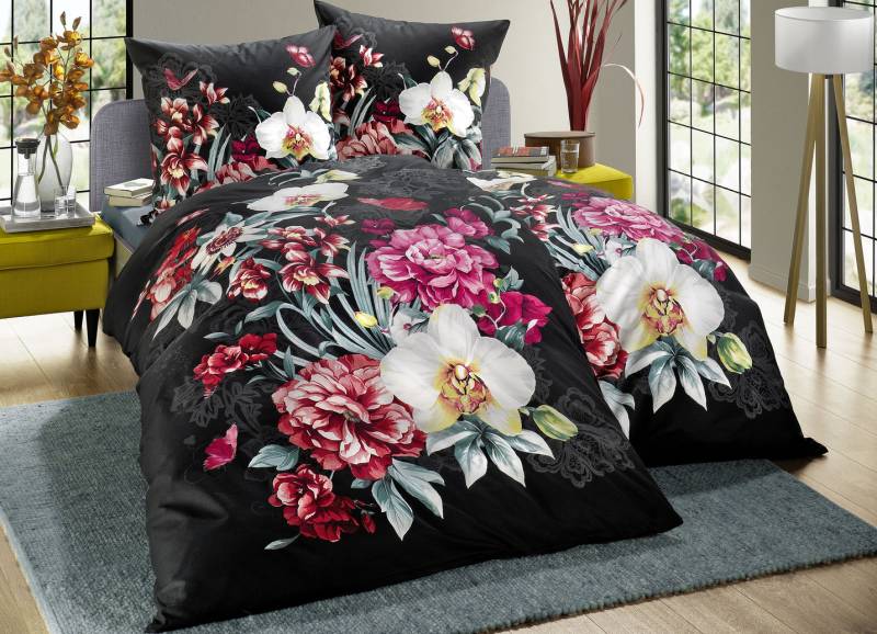 Kaeppel-Bettwäsche-Garnitur mit Reißverschluss, Größe 114 (80x80 cm + 155x200 cm), Schwarz von KAEPPEL