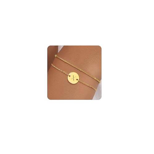 KAERUN Goldene Initialen-Armbänder für Frauen, läuft nicht an, 14 Karat Gold gefüllt, zierliches Initialen-Buchstaben-Armband, stapelbar, personalisierte Münzscheibe, Charm-Armbänder, wasserdicht KAERUN Goldene Initialen-Armbänder für Frauen, läuft nicht an, 14 Karat Gold gefüllt, zierliches Initialen-Buchstaben-Armband, stapelbar, personalisierte Münzscheibe, Charm-Armbänder, wasserdicht von KAERUN