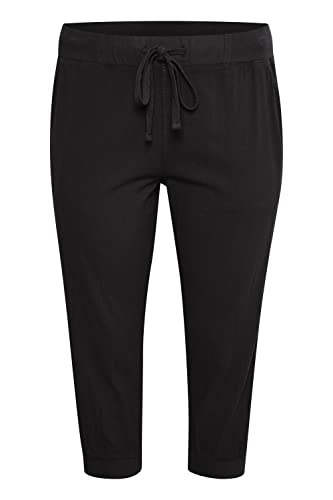 KAFFE CURVE Caprihose KCnana Damen Caprihose Sommer Casual 3/4 Sommerhose High Waist Capri Hose Mit Kordelzug Große Größen Black deep 44 von KAFFE CURVE