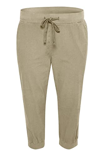KAFFE CURVE Caprihose KCnana Damen Caprihose Sommer Casual 3/4 Sommerhose High Waist Capri Hose Mit Kordelzug Große Größen Classic Sand 42 von KAFFE CURVE