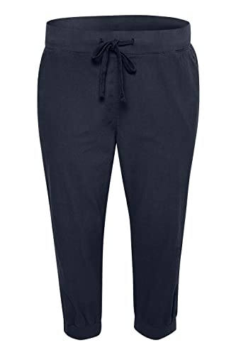 KAFFE CURVE Caprihose KCnana Damen Caprihose Sommer Casual 3/4 Sommerhose High Waist Capri Hose Mit Kordelzug Große Größen Midnight Marine 52 von KAFFE CURVE