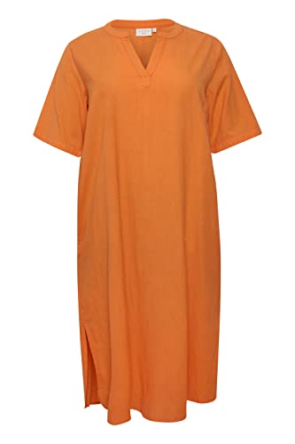 KAFFE CURVE Kleid KCmayi Damen Große Größen Kleid Kurzarm Lang Casual V-Ausschnitt Vermillion Orange 46 von KAFFE CURVE