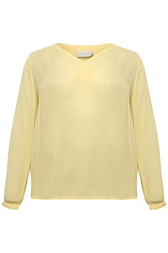 Kaffe Curve Damen Plus-Size Damenbluse, Lange Ärmel, V-Neck, Regular Fit Rounded Hem Bluse, Banana Pale, 48 DE/Groß von KAFFE CURVE