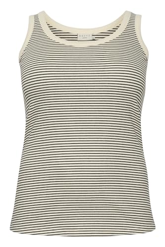 KAFFE CURVE Jerseytop KCkana Damen Tanktop Streifen Ärmelloses Jerseytop Große Größen Chalk/Black Stripe S von KAFFE CURVE