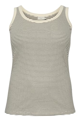 KAFFE CURVE Jerseytop KCkana Damen Tanktop Streifen Ärmelloses Jerseytop Große Größen XL, Chalk/Black Stripe von KAFFE CURVE