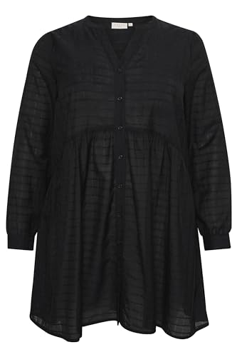 KAFFE CURVE KCfelia Shirt Tunic Damen Tunika Langarm V-Ausschnitt Tunikakleid Große Größen 52, Black Deep 52 von KAFFE CURVE
