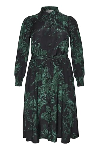 KAFFE CURVE KCmina Shirt Dress Kaaffe Curve Damen Kleid Große Größen Langarm Wickelkleid Print Black/Green Painted Flower 50 von KAFFE CURVE