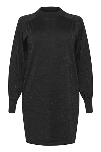 KAFFE CURVE KCregitta Knit Dress Kleid Damen Strick Glitzerkleid Knielang Lange Ärmel Strickkleid Metallic Große Größen Black Deep XL von KAFFE CURVE